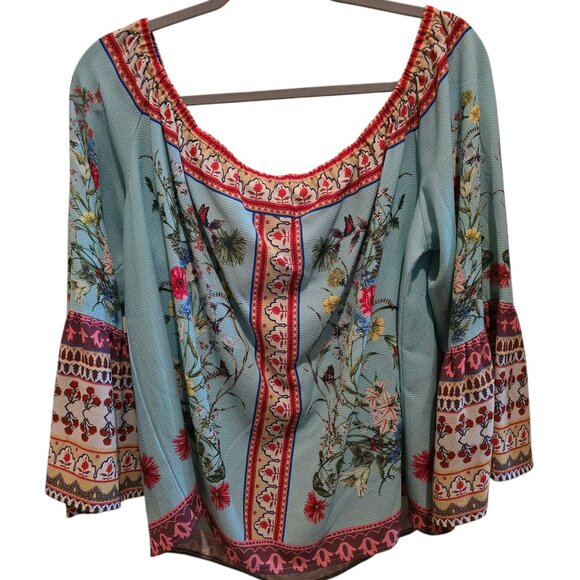 Umgee Floral Off Shoulder Bell Sleeve Top BoHo 1X - Picture 8 of 9